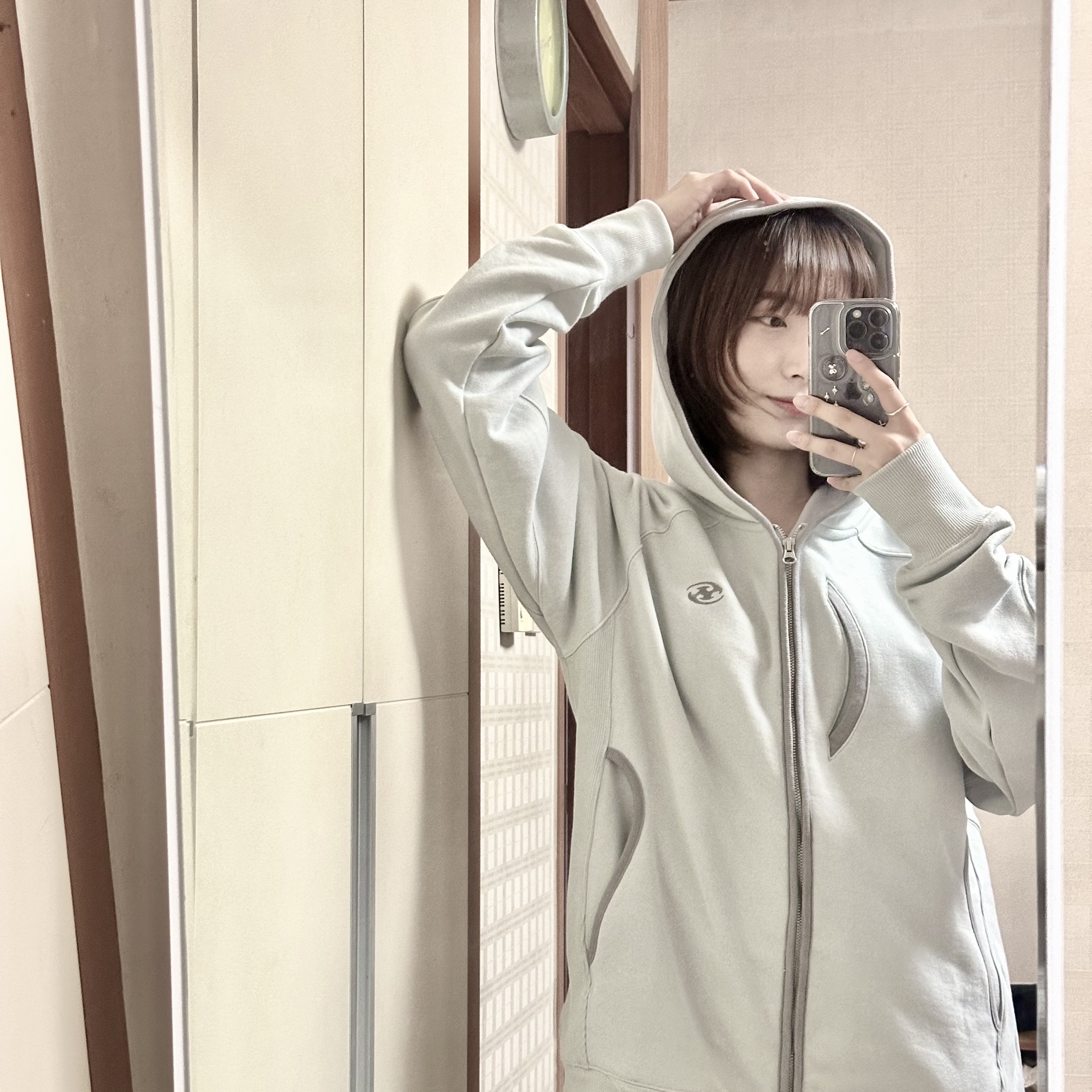 Sansan Gear Hoodie Zip-Up Grey - 24SS 착용 스타일 - 1
