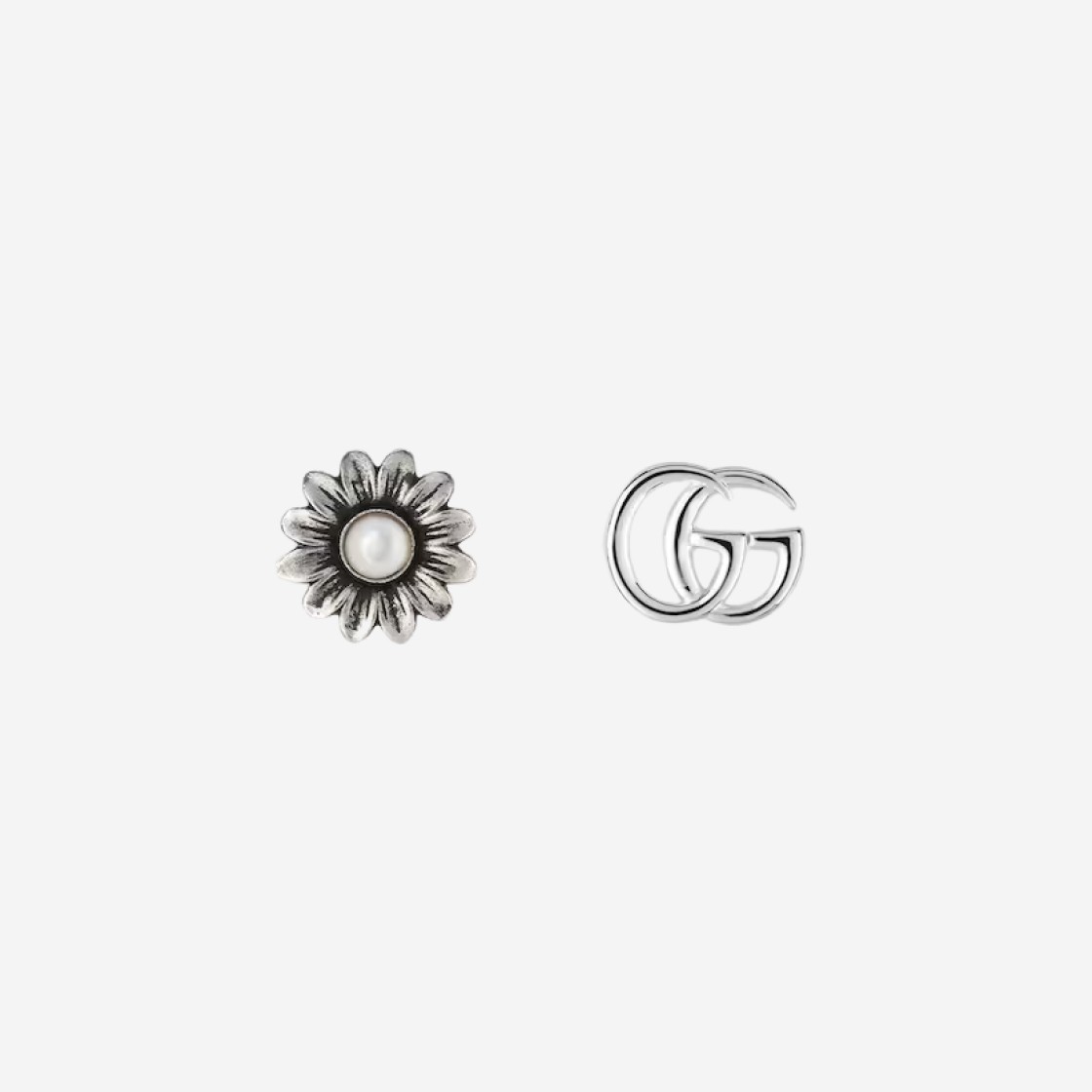 (W) Gucci Double G Flower Stud Earrings 925 Sterling Silver 상세 이미지 1