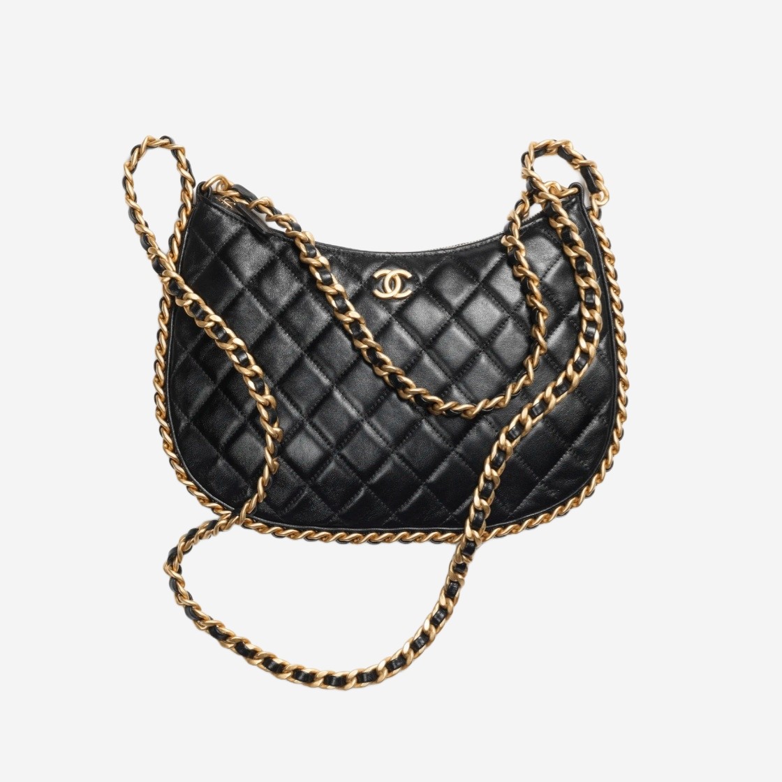 Chanel Large Hobo Bag Shiny Crumpled Lambskin & Gold Black 상세 이미지 1