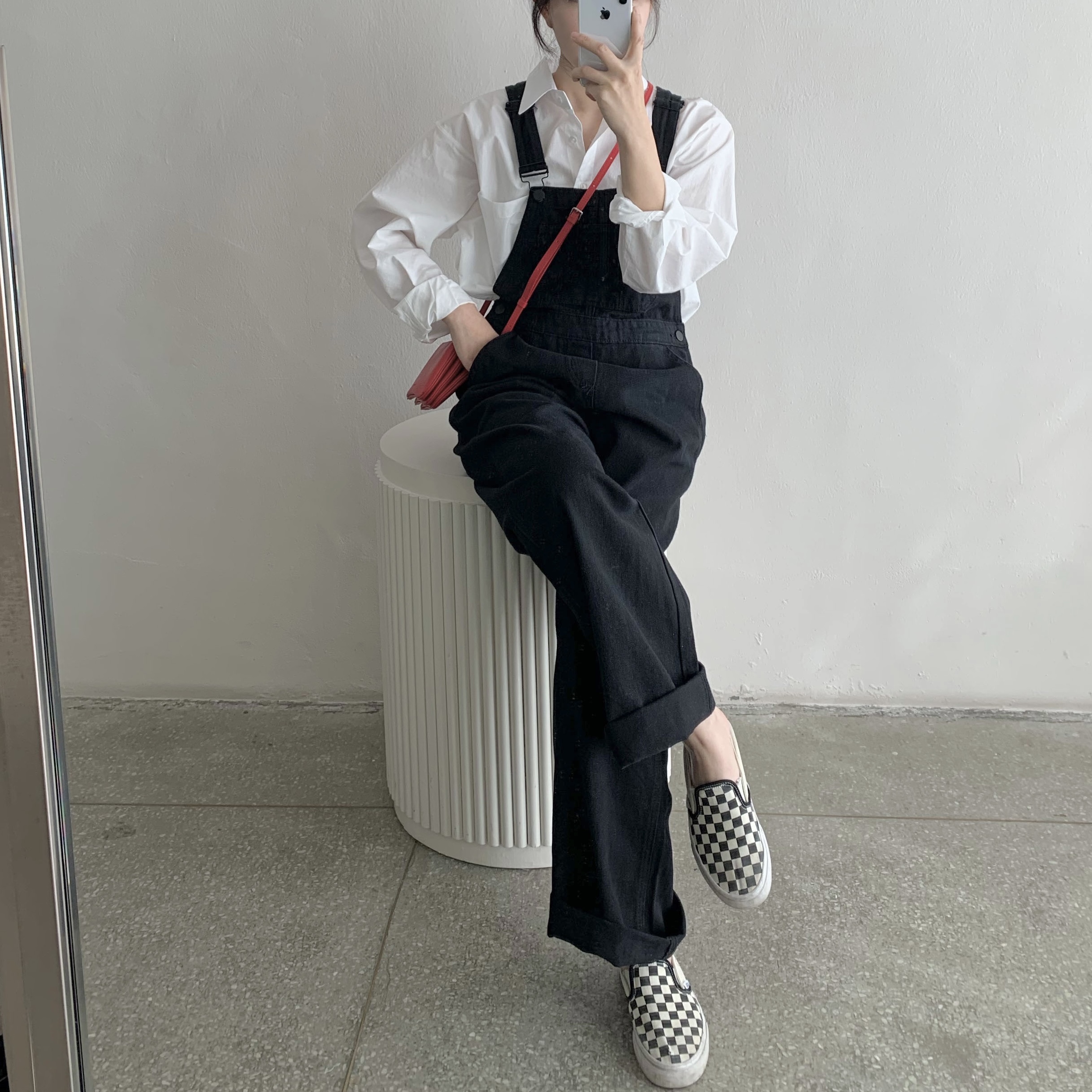 Vans Slip-On Checkerboard 착용 스타일 - 1