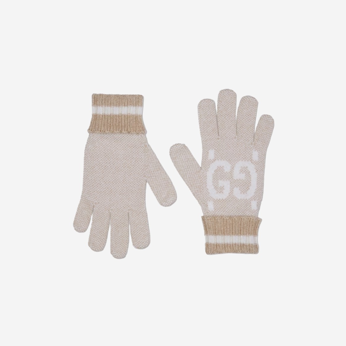 (W) Gucci GG Cashmere Lame Gloves Camel White 상세 이미지 1