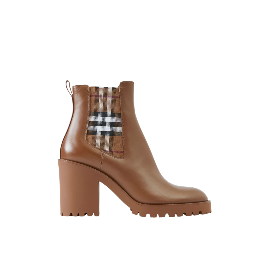 (W) 버버리 체크 패널 레더 앵클 부츠 다크 버치 브라운((W) Burberry Check Panel Leather Ankle Boots Dark Birch Brown) - 1