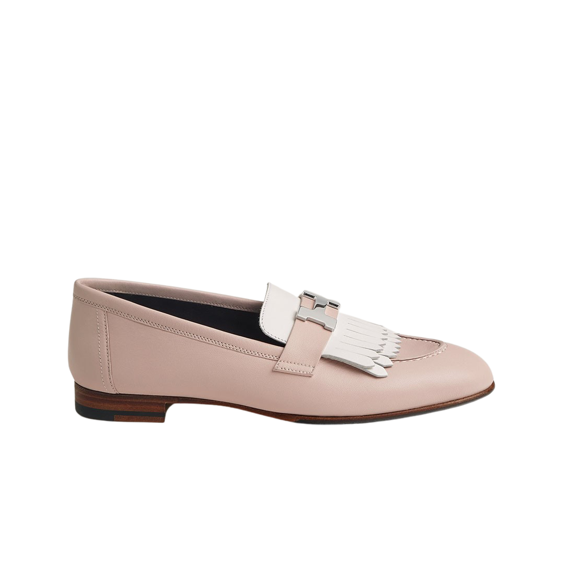 H241072Z27 (W) Hermes Royal Loafer Goatskin Calfskin & Palladium Rose Porcelaine Blanc