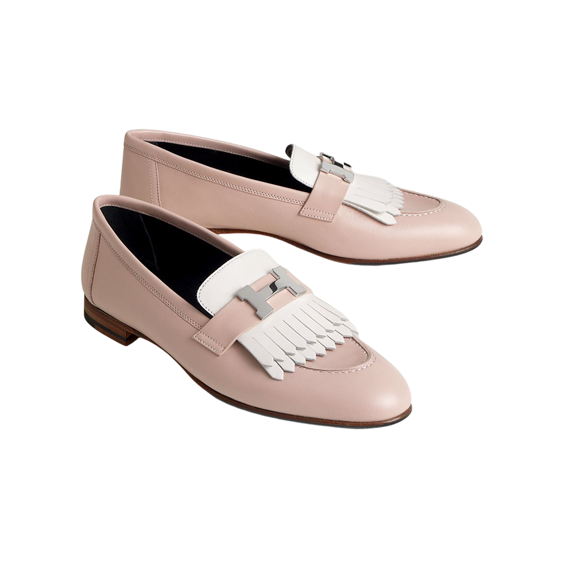 (W) 에르메스 로얄 로퍼 고트스킨 카프스킨 & 팔라듐 하드웨어 로즈 포슬렌 블랑((W) Hermes Royal Loafer Goatskin Calfskin & Palladium Rose Porcelaine Blanc) - 3