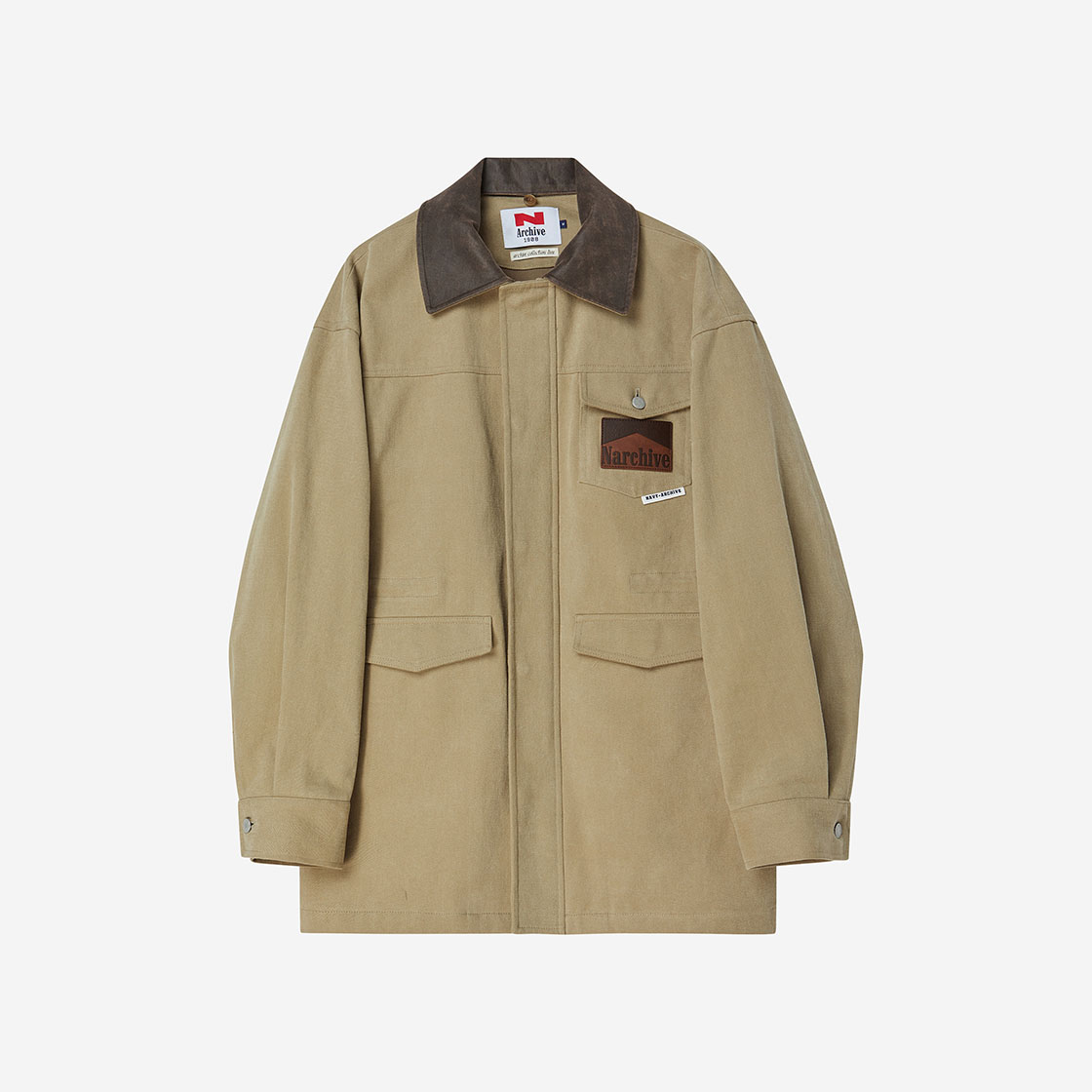 엔 아카이브 아카이브 빈티지 레더 디테일 워싱 코튼 점퍼 베이지