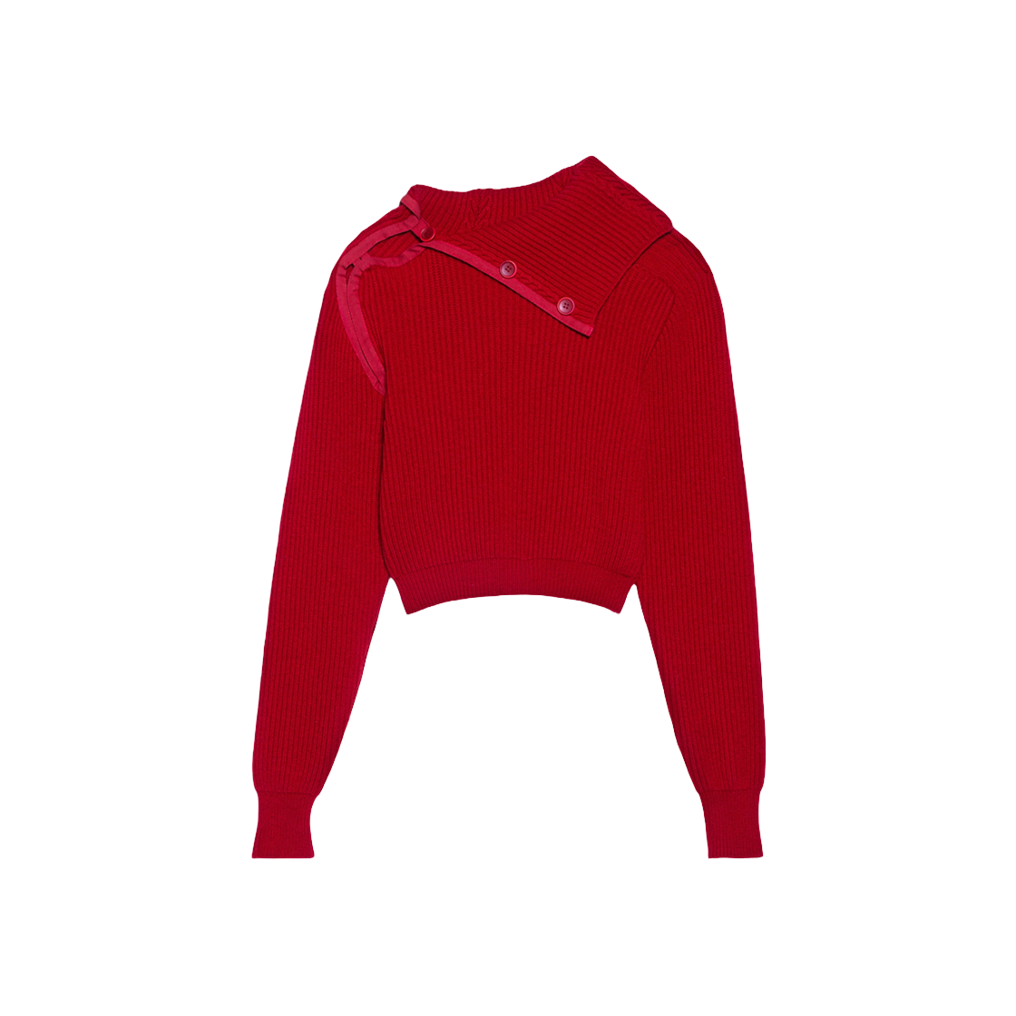 (W) Jacquemus La Maille Vega Asymmetric Mock-Neck Sweater Red 상세 이미지 1