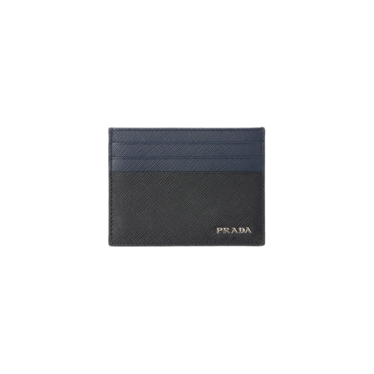프라다 사피아노 레더 카드 홀더 블랙 발틱 블루