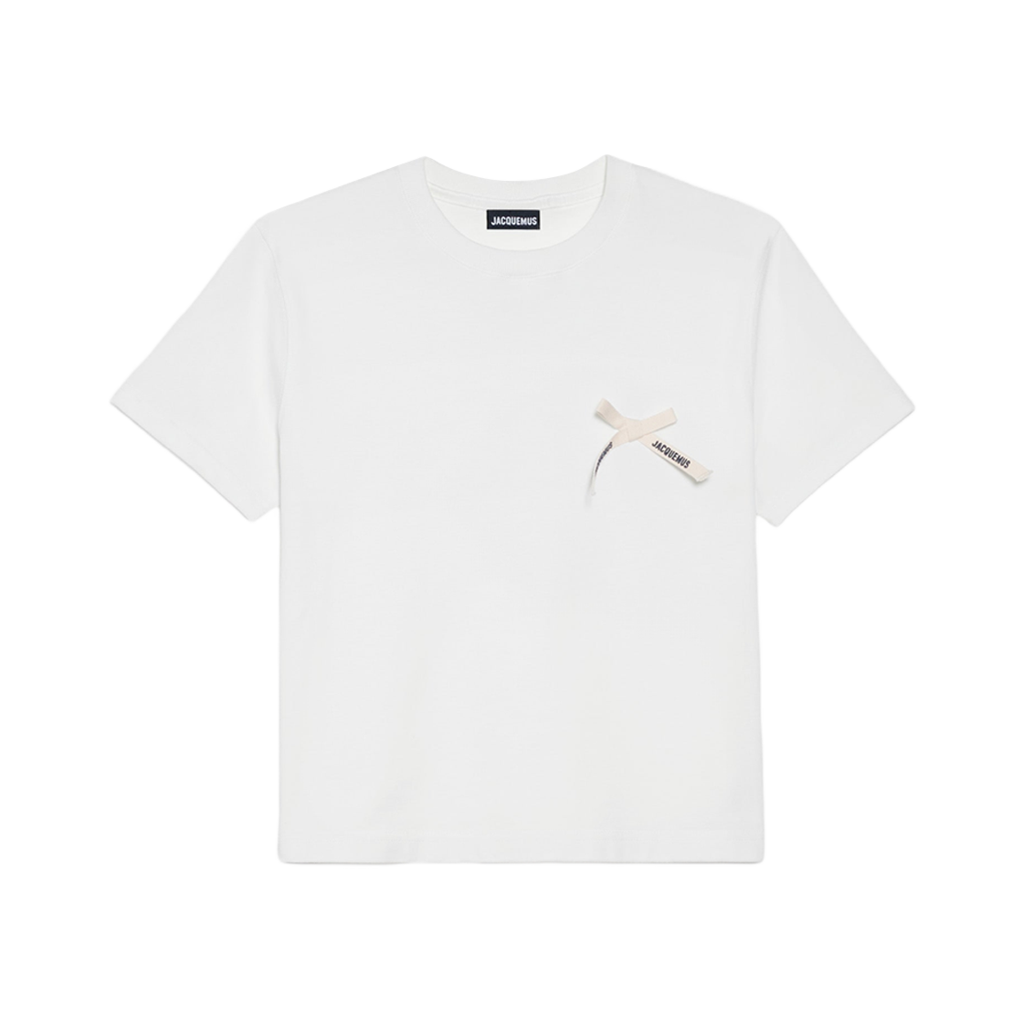 (W) Jacquemus Le T-Shirt Noeud Grosgrain Logo Cropped T-Shirt White 상세 이미지 1