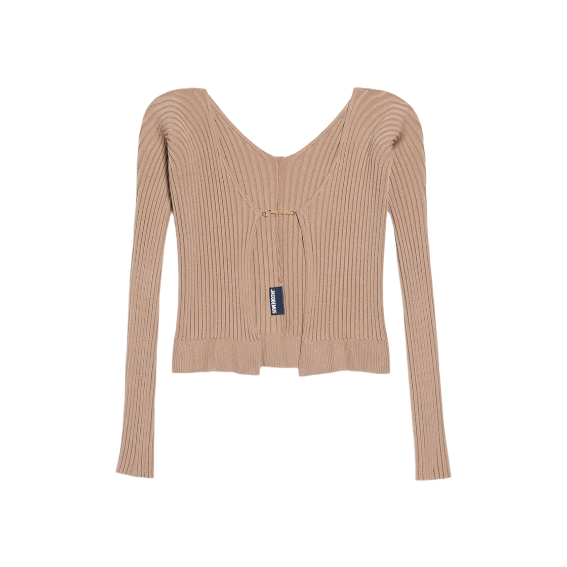 (W) Jacquemus La Maille Pralu Longue Seamless Charm Logo Cardigan Light Brown 상세 이미지 1