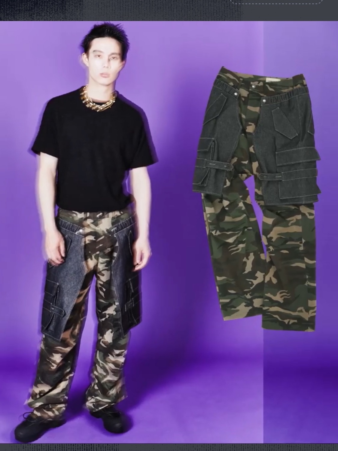 Gentle Monster Mote 01 Black, [KREAM 단독] ADSB Andersson Bell Raptor Layered Cargo Pants Indigo Green 착용 스타일 - 3