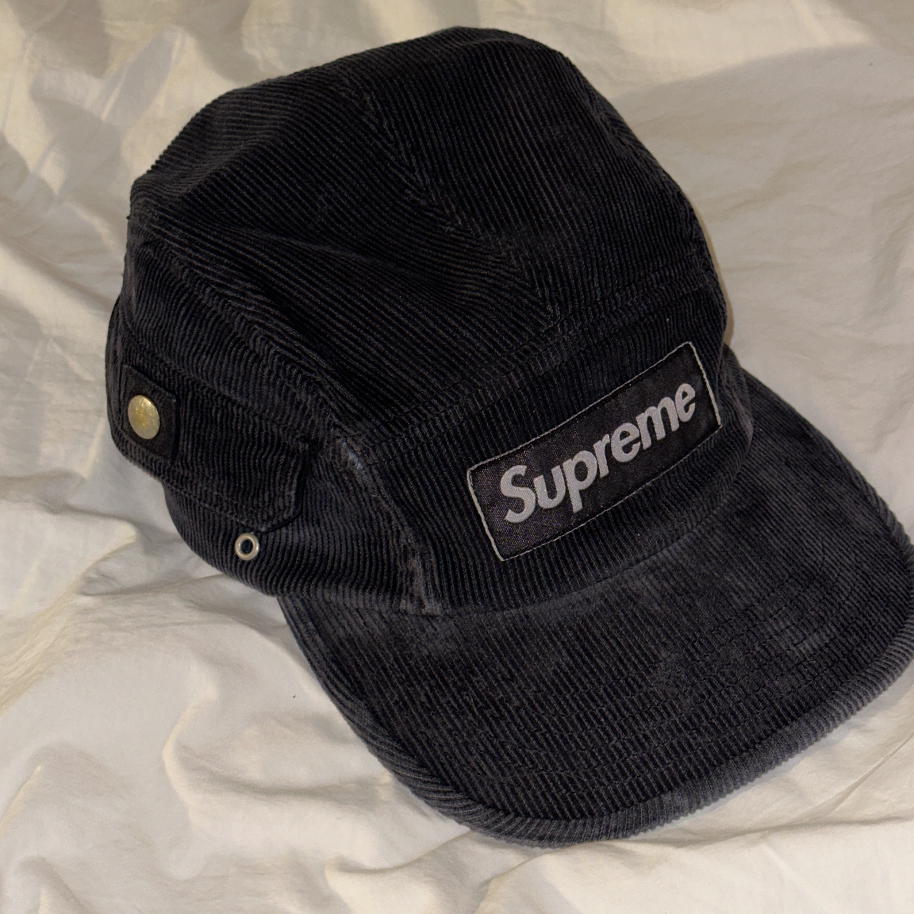 Supreme Corduroy Pocket Camp Cap Black - 24SS 착용 스타일 - 2