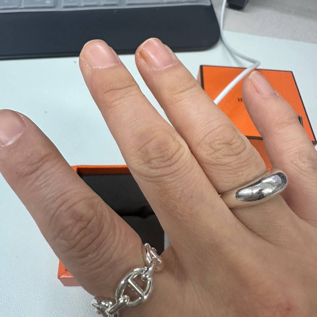 (W) Hermes Small Chaine D'Ancre Enchainee Ring Sterling Silver 착용 스타일