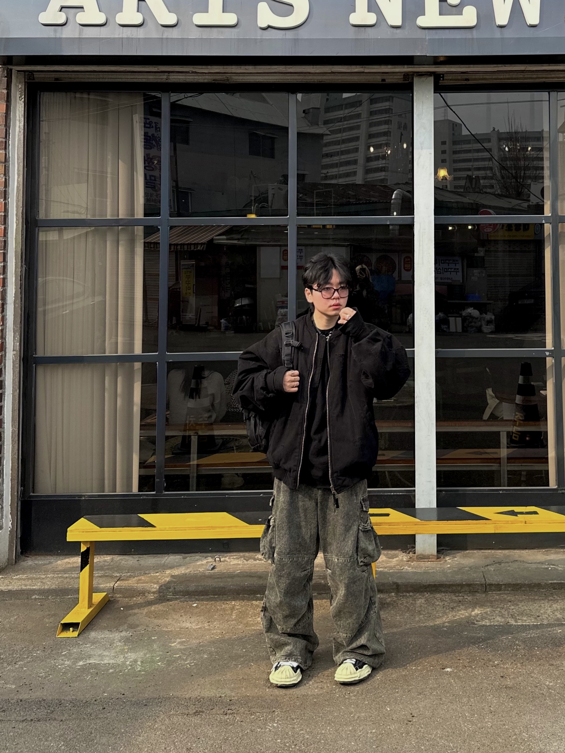 Undermycar Dtrange Dead Starange Destroyed Bomber Obsidian - 23SS, Maison Mihara Yasuhiro Peterson VL OG Sole Canvas Low-top Sneakers Black 착용 스타일 - 2