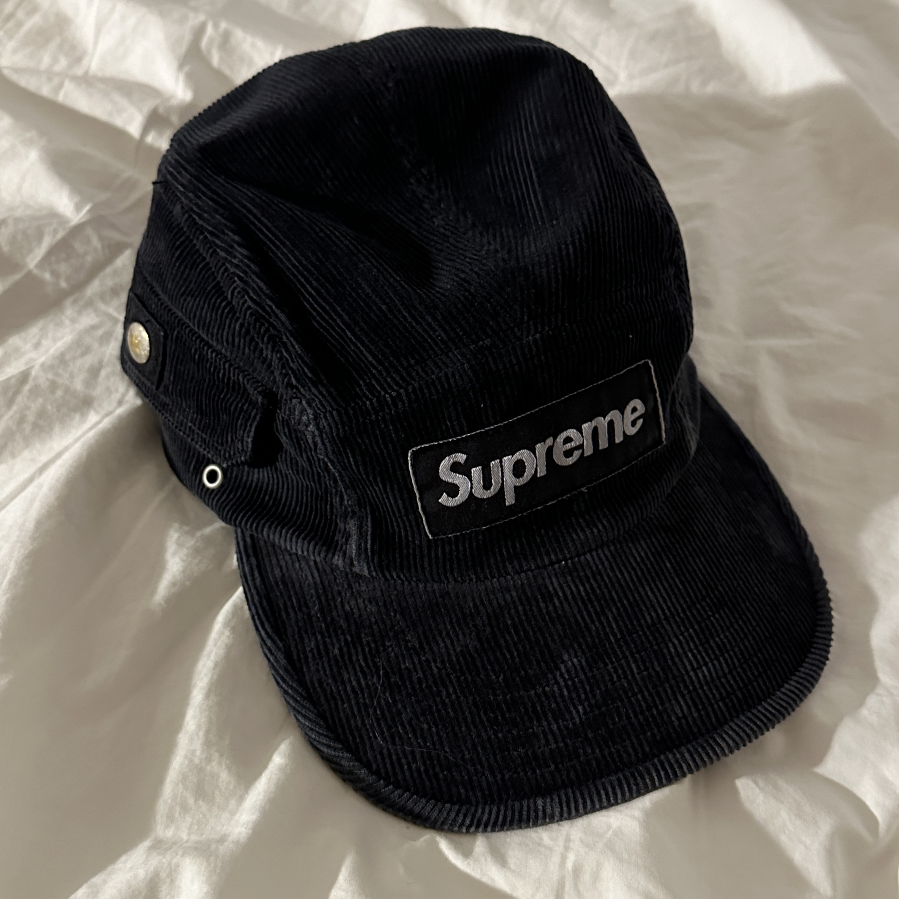 Supreme Corduroy Pocket Camp Cap Black - 24SS 착용 스타일 - 1