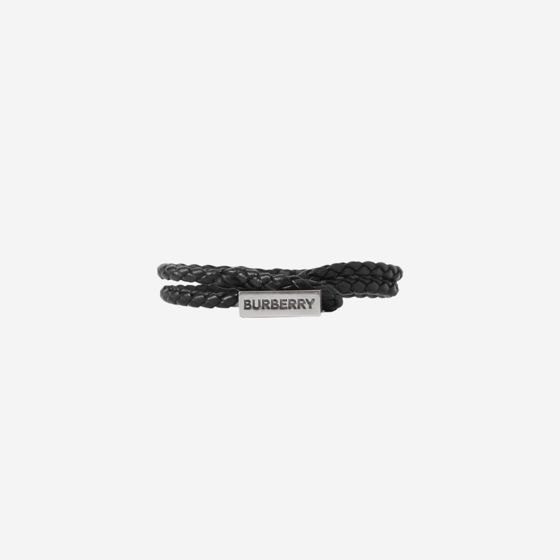 Burberry Logo Engraved Braided Leather Bracelet Vintage Steel Black 상세 이미지 2