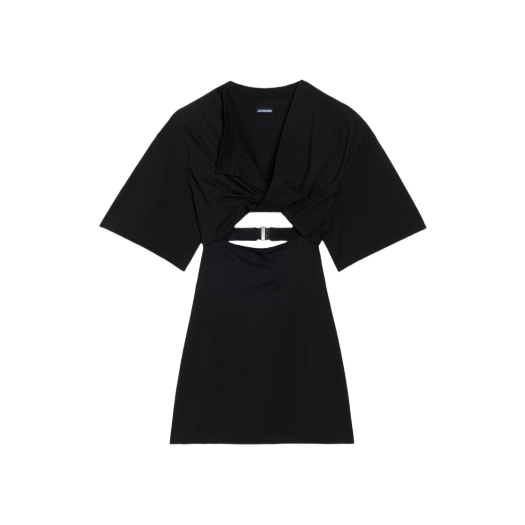 (W) 자크뮈스 라 로브 티셔츠 바이아 트위스티드 티셔츠 미니 드레스 블랙