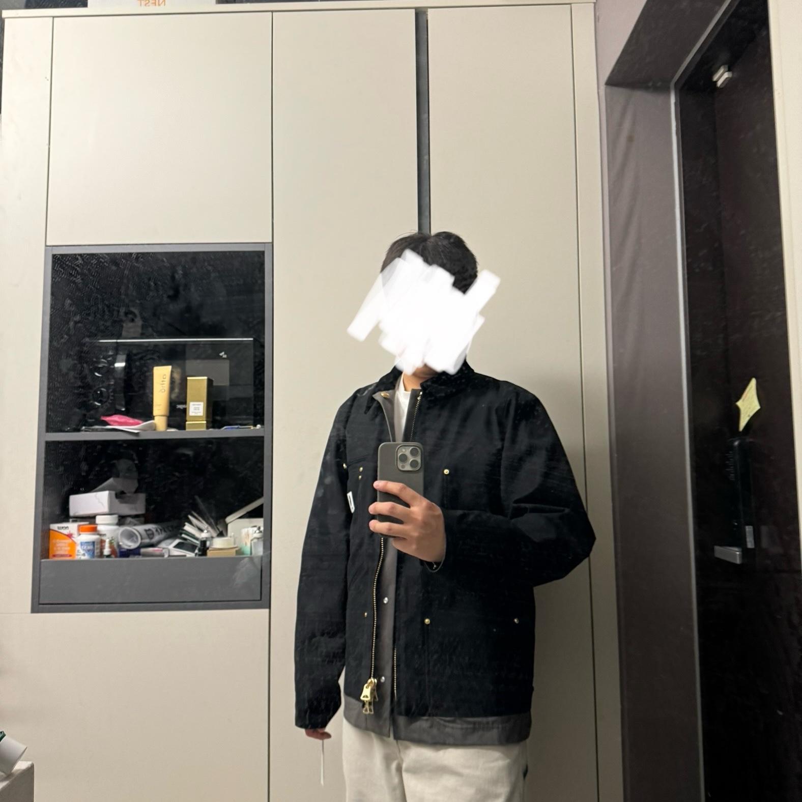 Sacai x Carhartt WIP Reversible Duck Jacket Black 착용 스타일