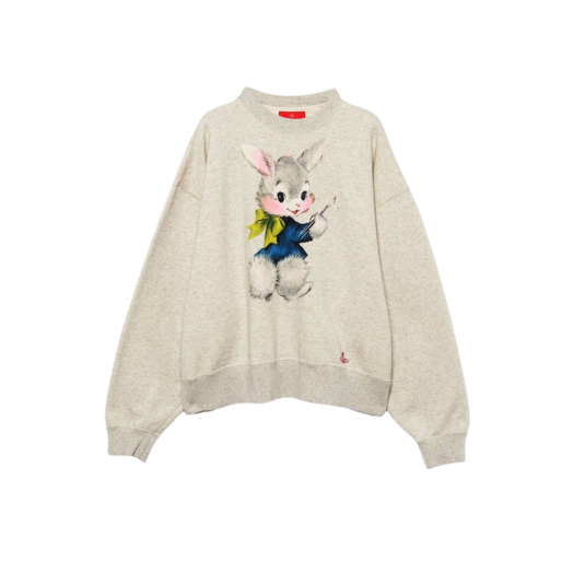 Vivienne Westwood Organic Fleece Painting Bunny Crew Neck Top Light Gray