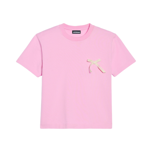(W) 자크뮈스 르 티셔츠 노드 그로그랭 로고 크롭 티셔츠 핑크