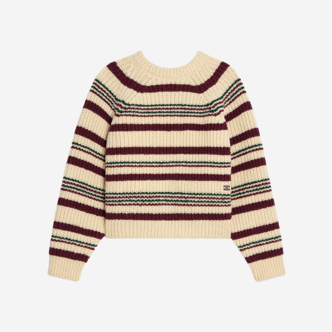 (W) Celine Rew Neck Sweater in Striped Ribbed Wool Off White 상세 이미지 1