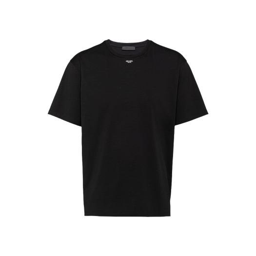 프라다 스트래치 코튼 티셔츠 로고 블랙