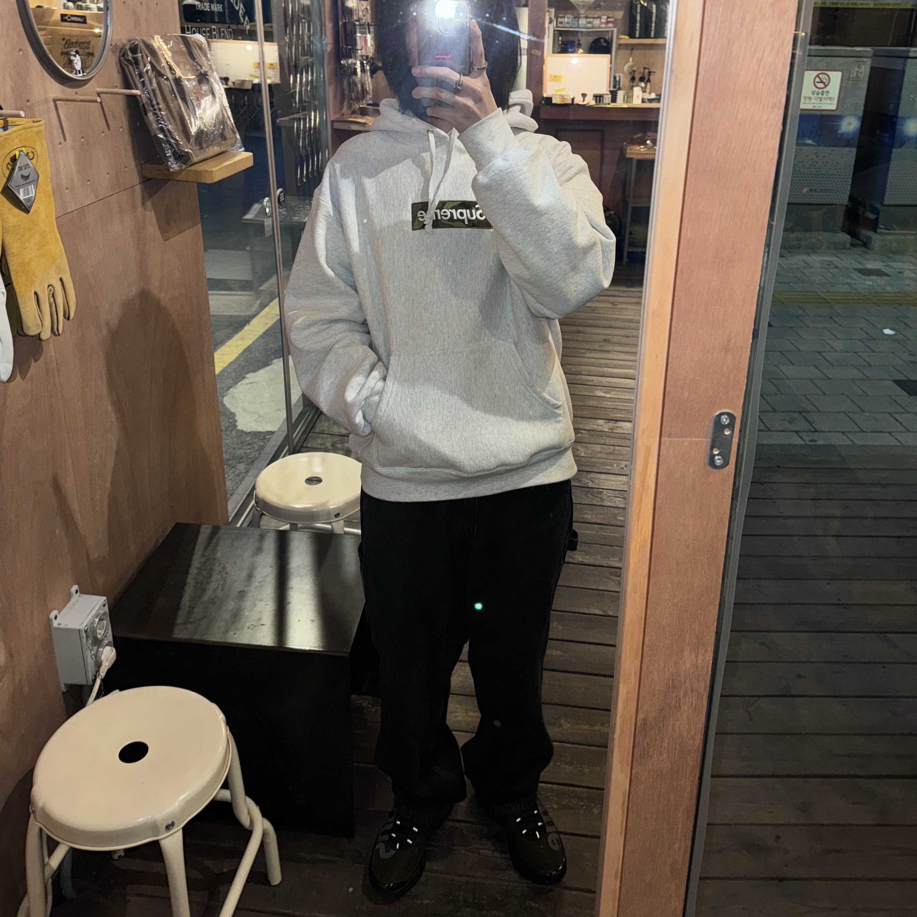 Nike x Supreme Air Max DN SP Black Galactic Jade, Supreme Box Logo Hooded Sweatshirt Ash Grey - 23FW 착용 스타일 - 1