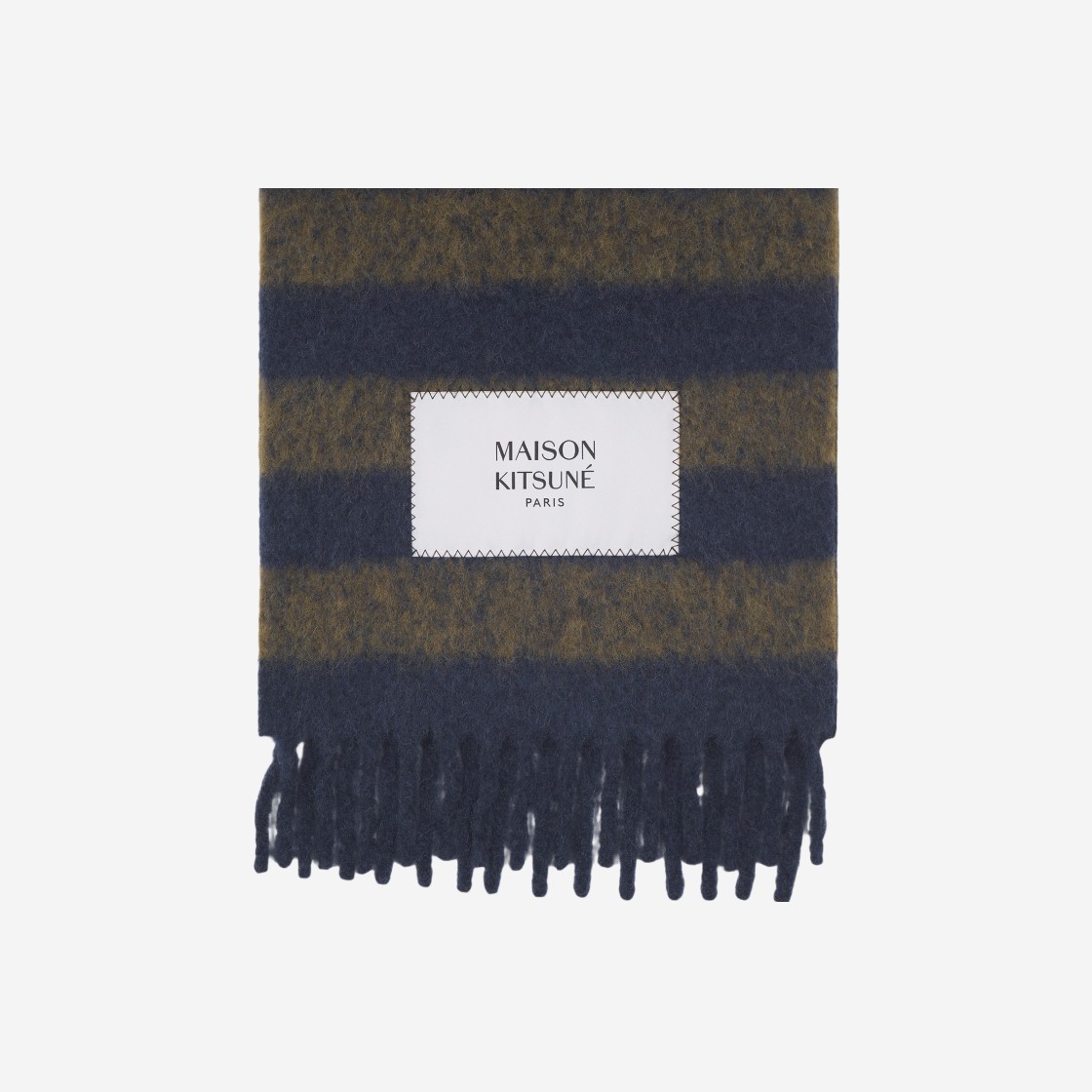 Maison Kitsune Rugby Stripes Scarf Ink Blue Khaki Rugby Stripe 상세 이미지 2