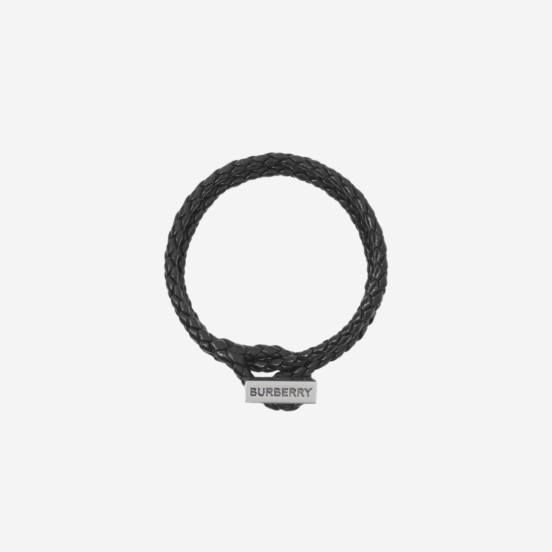 Burberry Logo Engraved Braided Leather Bracelet Vintage Steel Black 상세 이미지 1