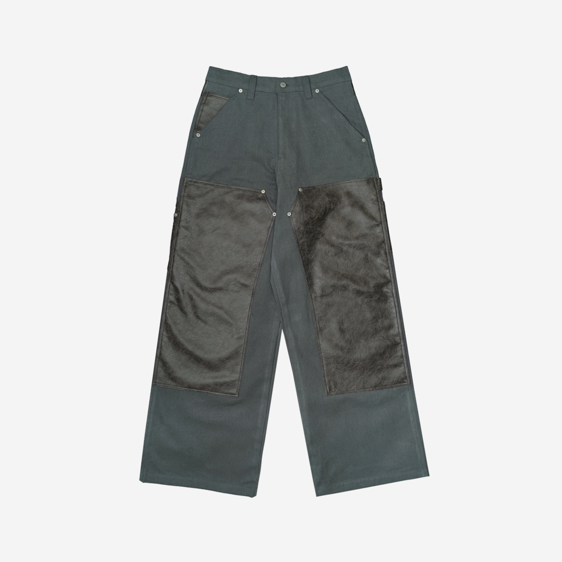 24SS-18 Full of Ssun Leather Patch Work Pants Grey