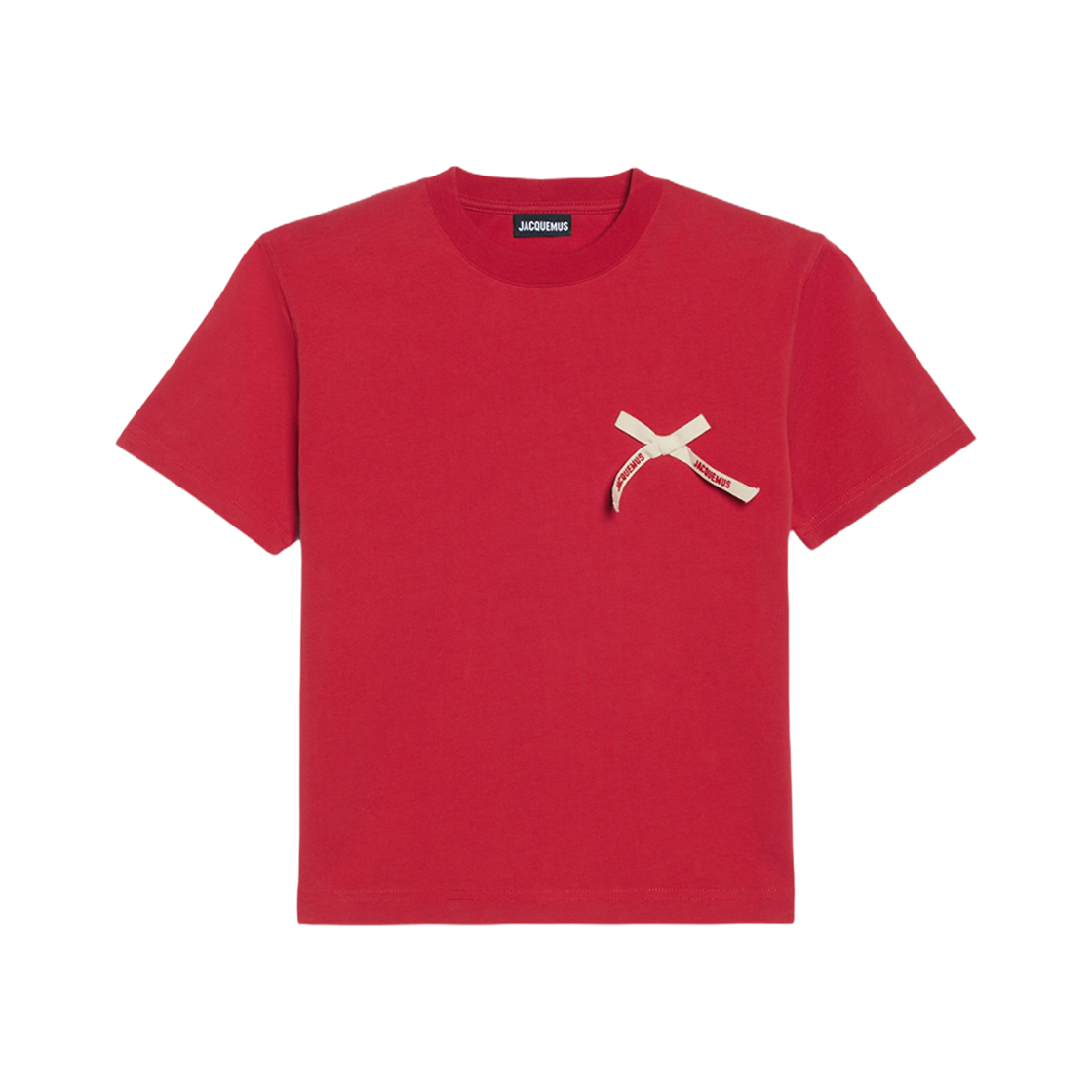 (W) Jacquemus Le T-Shirt Noeud Grosgrain Logo Cropped T-Shirt Red 상세 이미지 1