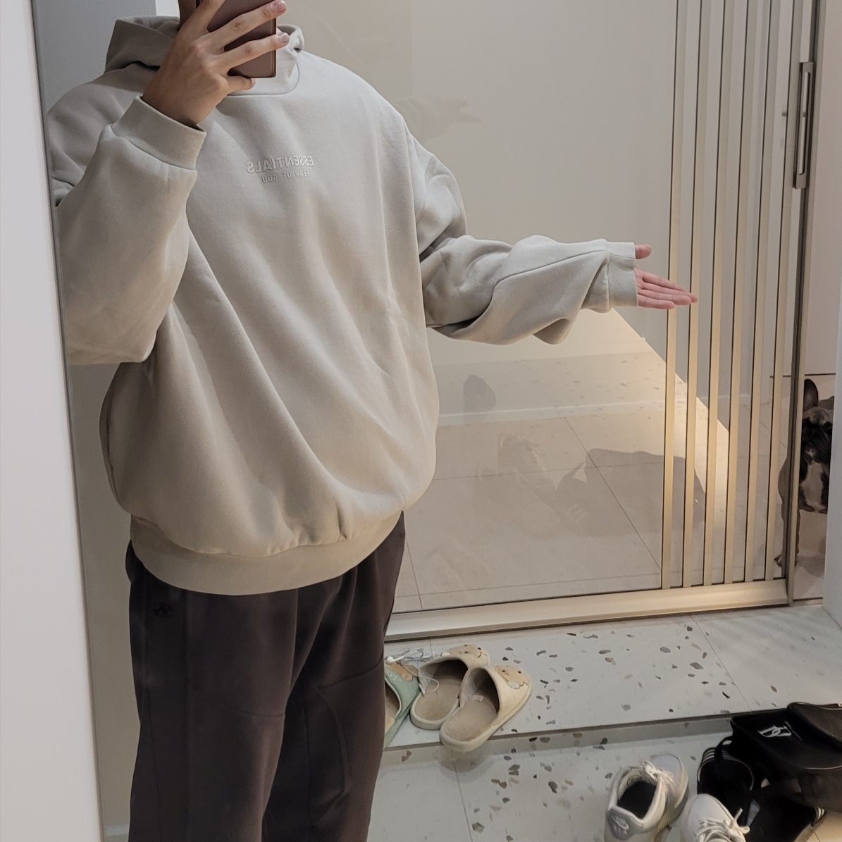 Essentials Hoodie Silver Cloud - 23FW 착용 스타일
