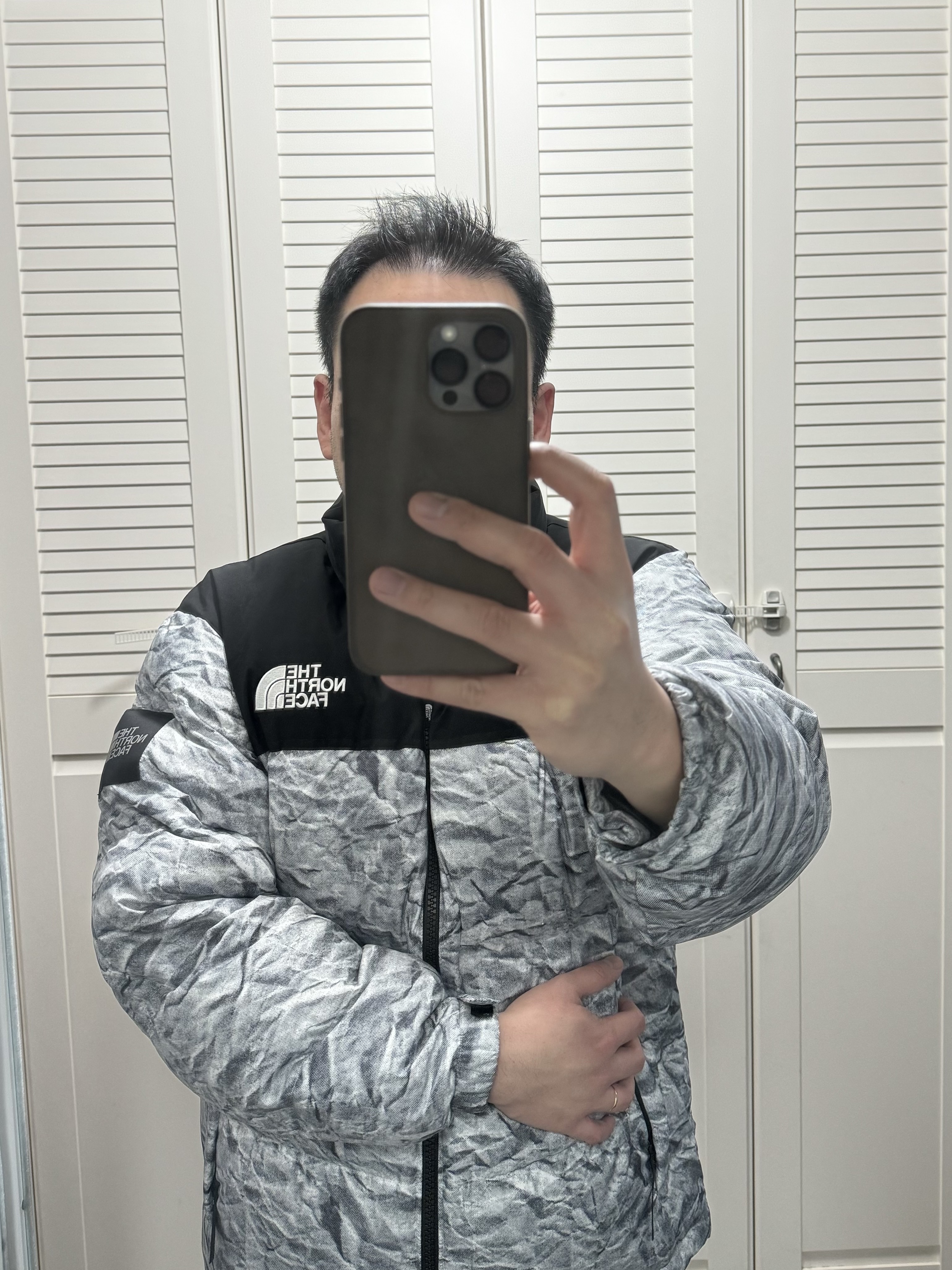 The North Face White Label Novelty Nuptse Down Jacket White 착용 스타일