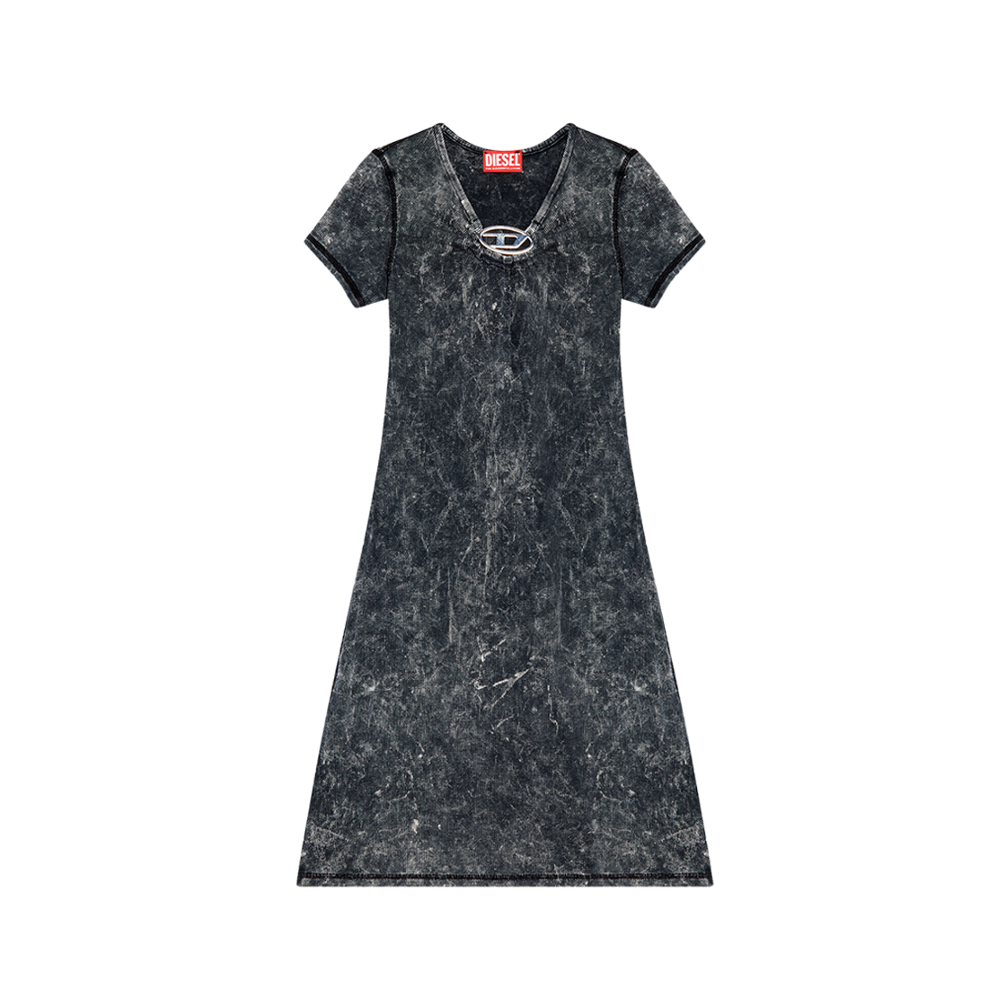 (W) Diesel D-Crespe Ribbed Dress With Metal Oval D Plaque Dark Grey 상세 이미지 1