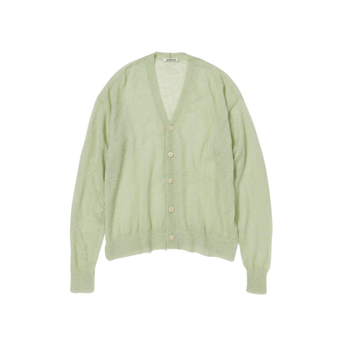 Auralee Kid Mohair Sheer Knit Cardigan Light Green 상세 이미지 1