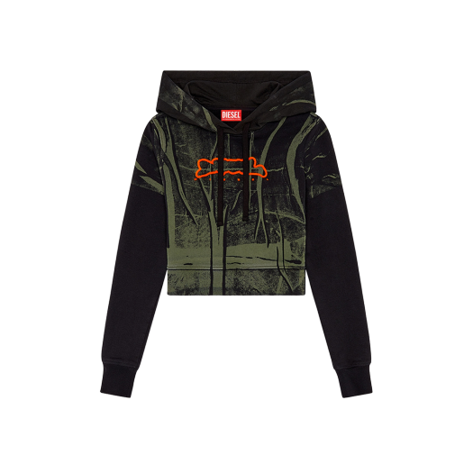 (W) 디젤 F-슬리미-후드 티셔츠 크리스 이펙트 그린 블랙