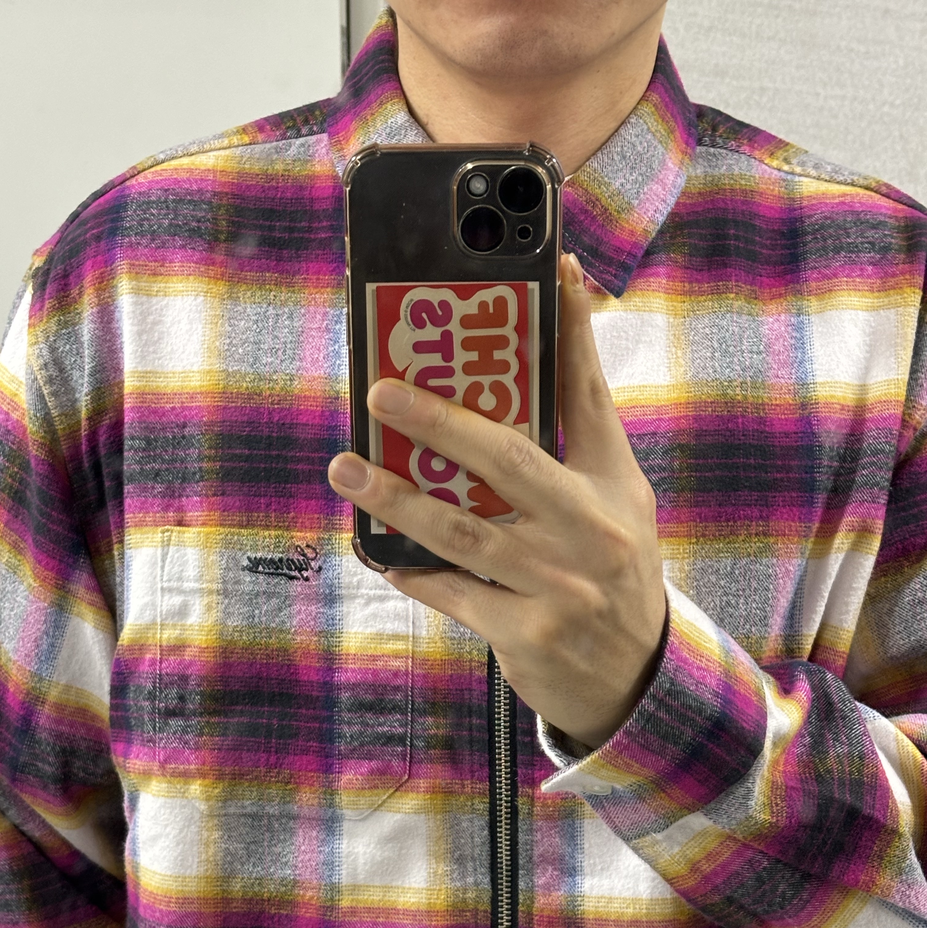 Supreme Shadow Plaid Flannel Zip Up Shirt White - 24SS, Supreme Shadow Plaid Flannel Zip Up Shirt Green - 24SS 착용 스타일 - 1
