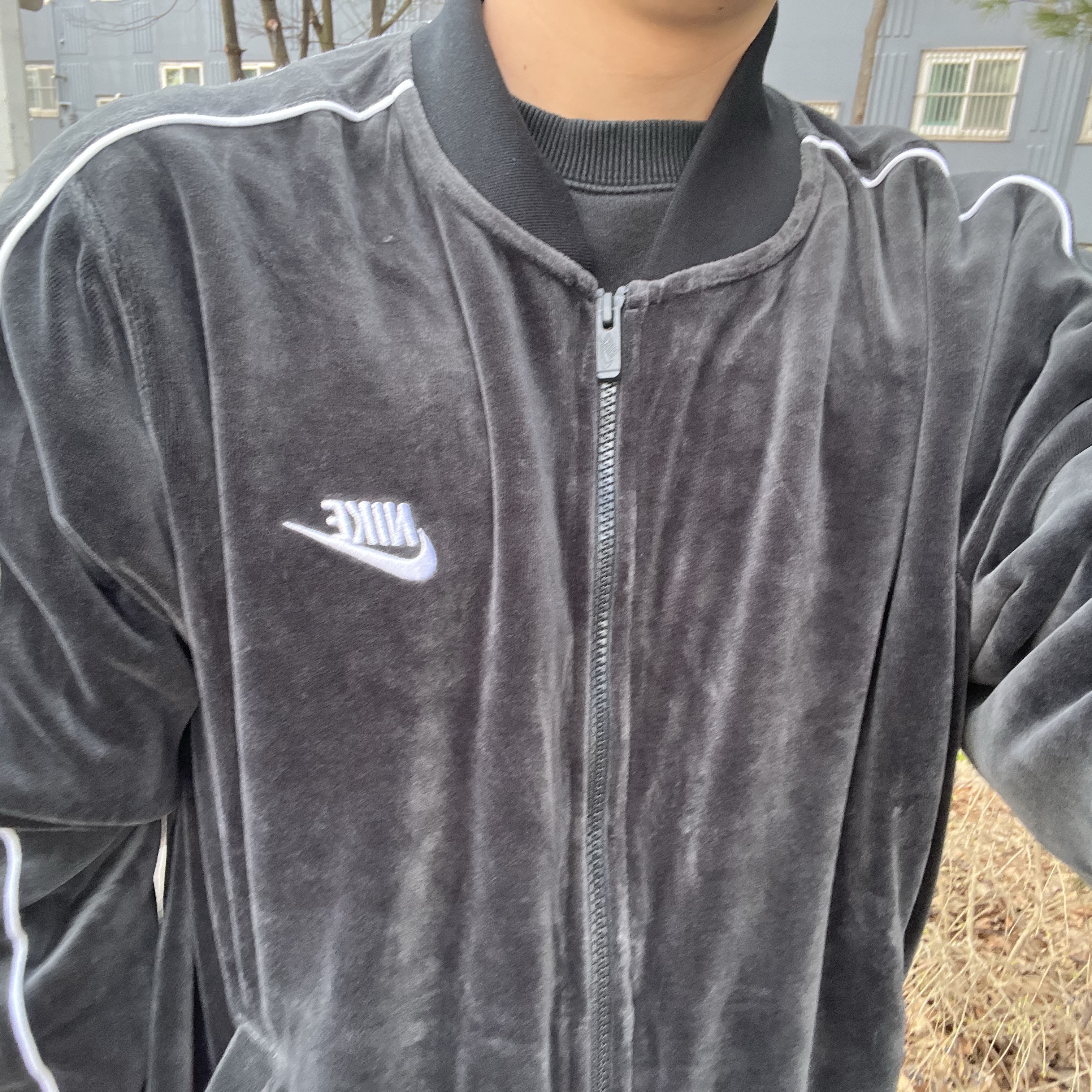 Nike NSW Velour Jacket Black White - Asia 착용 스타일