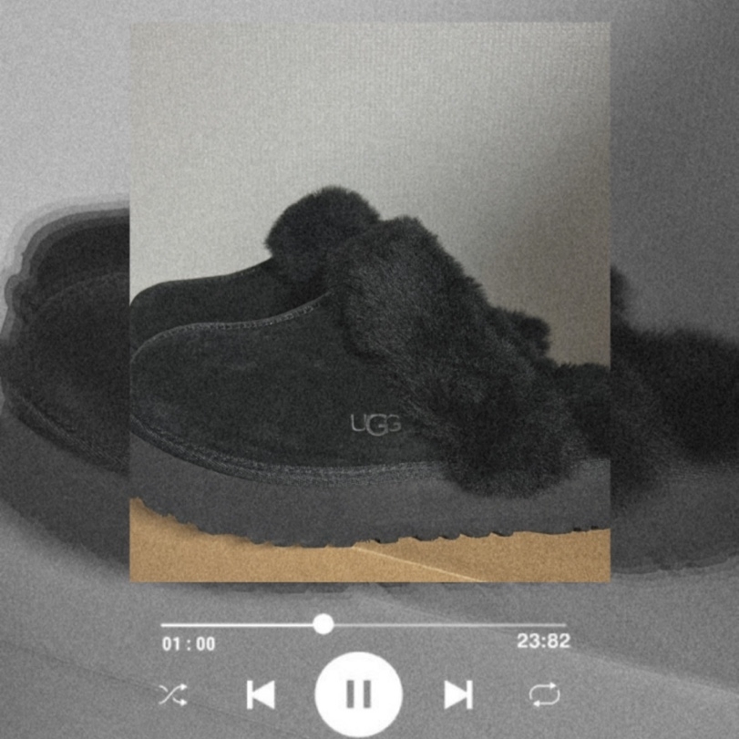 (W) UGG Disquette Slipper Black 착용 스타일 - 1