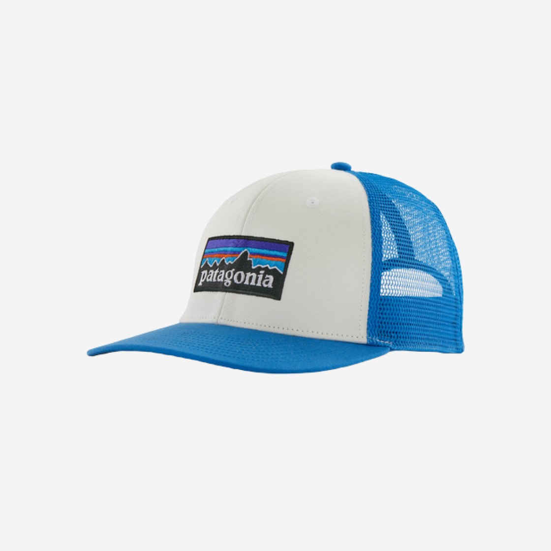 Patagonia P-6 Logo Trucker Hat White W Vessel Blue 상세 이미지 1