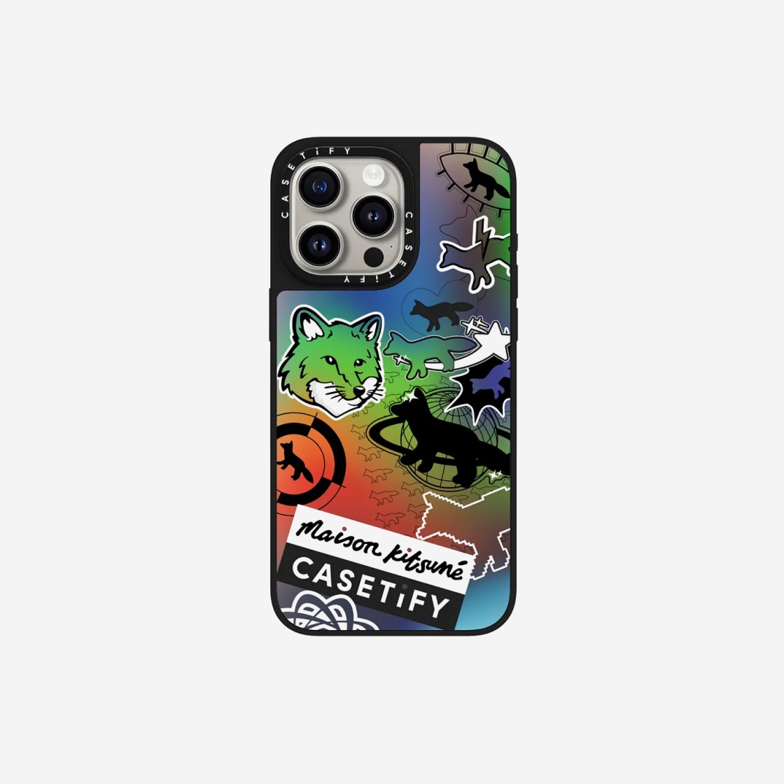 Casetify x Maison Kitsune iPhone Hologram Stickers Magsafe Case Aurora Black Bumper 상세 이미지 1