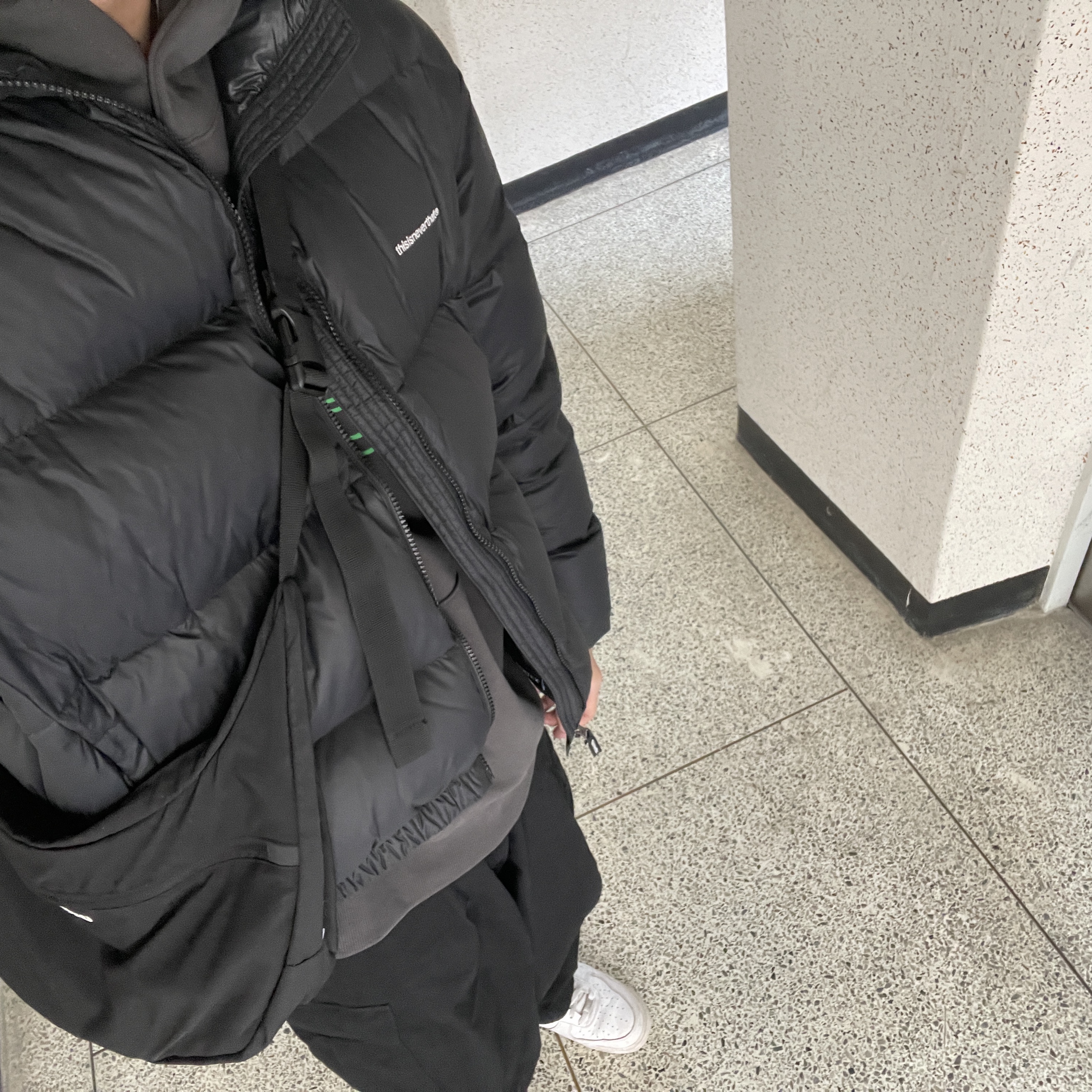 Thisisneverthat Pertex T Down Jacket Black, Opening Project Identity Hoodie Charcoal 착용 스타일