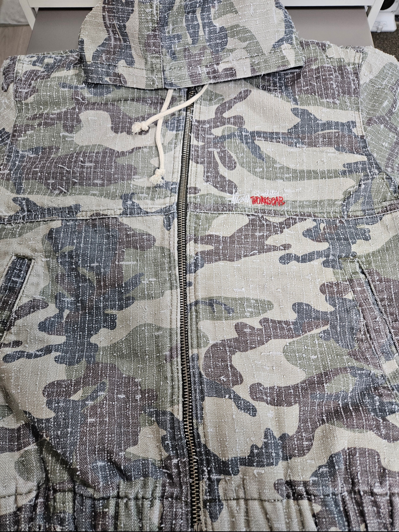 Stussy Work Jacket Camo Canvas Needlepunch Woodland Camo, Stussy Camo Canvas Big Ol’ Jean Needlepunch Woodland Camo 착용 스타일 - 1