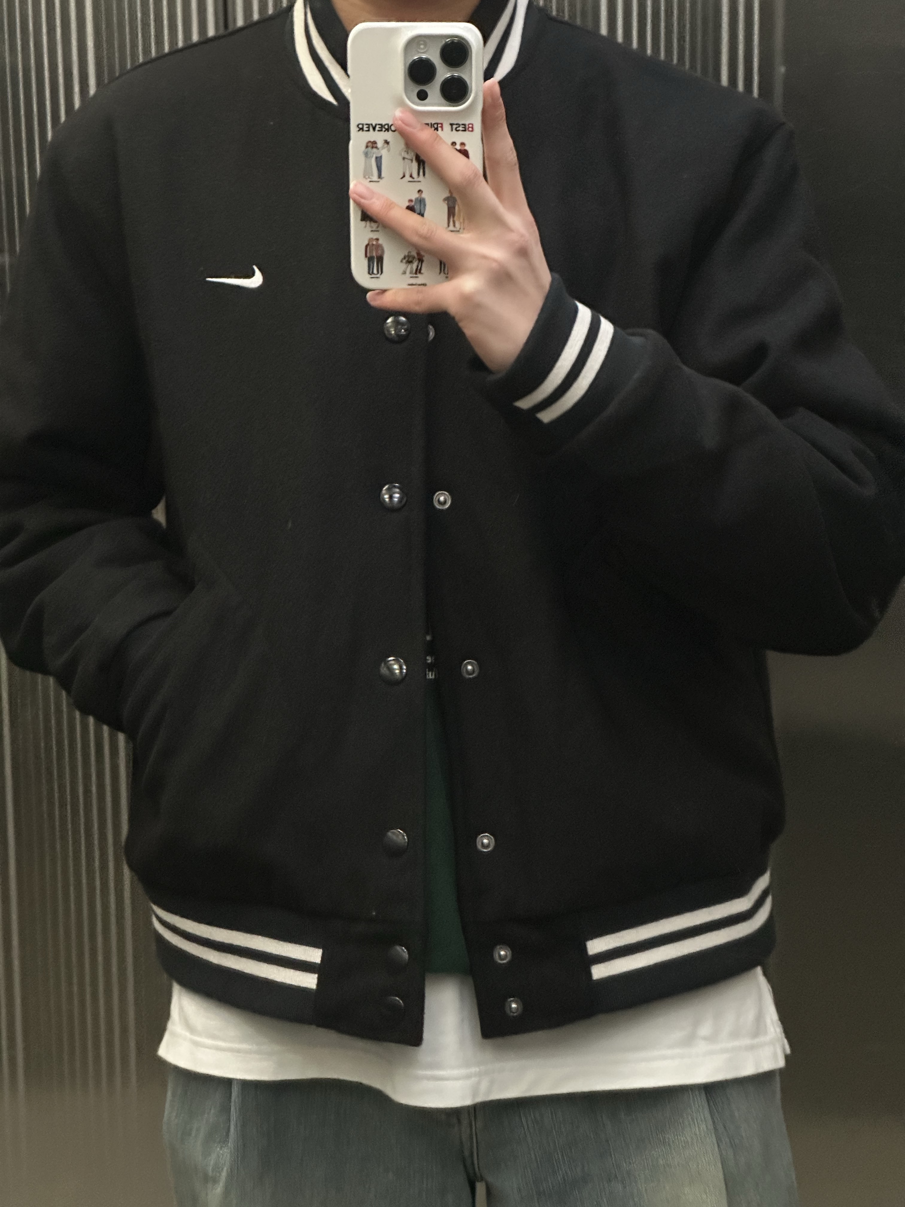 Nike NSW Authentics Varsity Jacket Black - Asia 착용 스타일