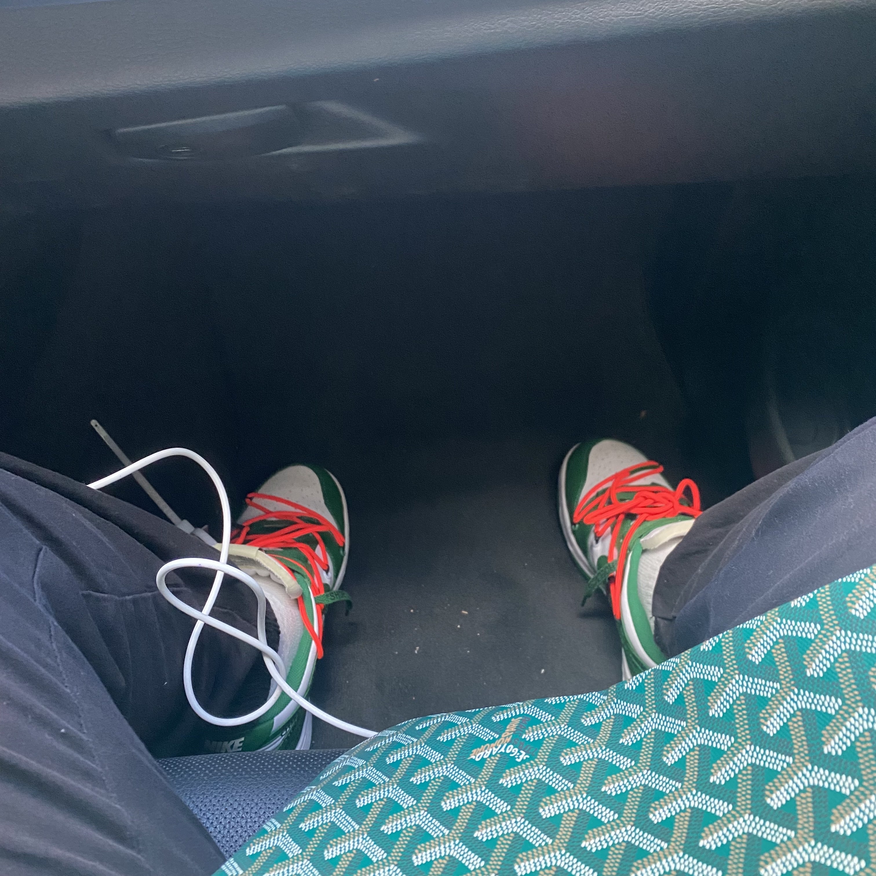 Nike x Off-White Dunk Low Pine Green, Goyard Senat GM Document Case Green 착용 스타일