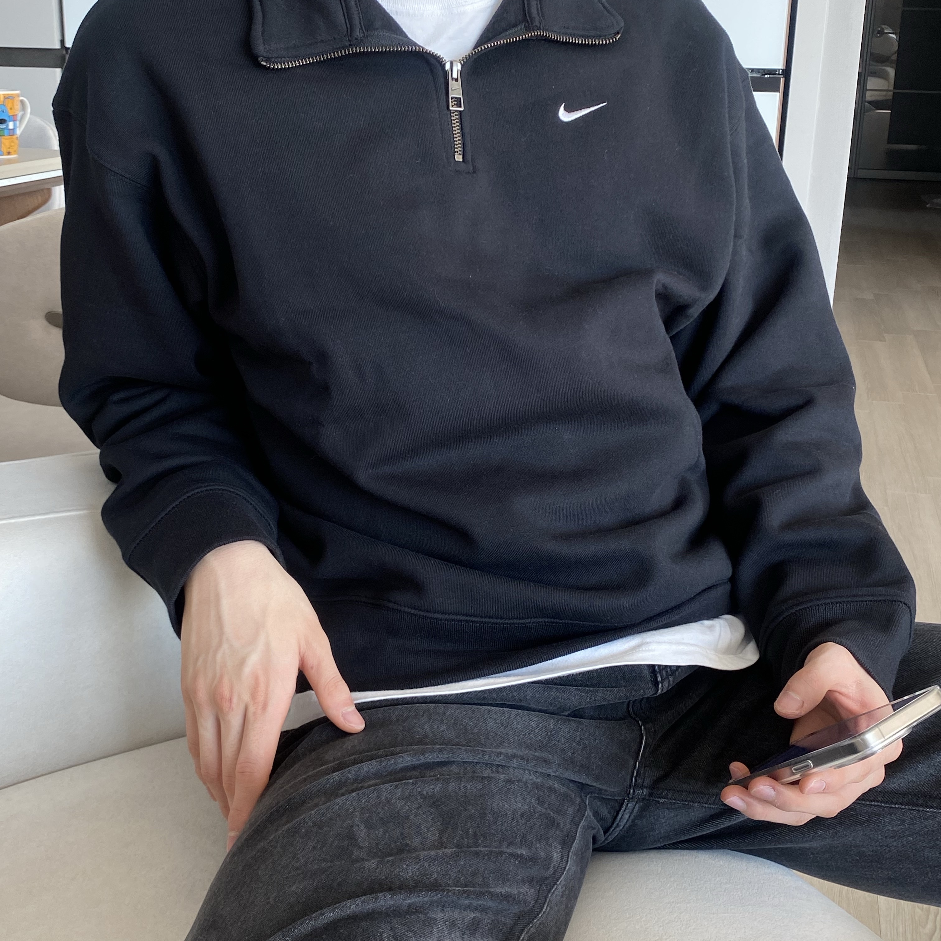 Nike NRG Solo Swoosh Heavy Weight BB Quarter Zip Top Black - Asia 착용 스타일