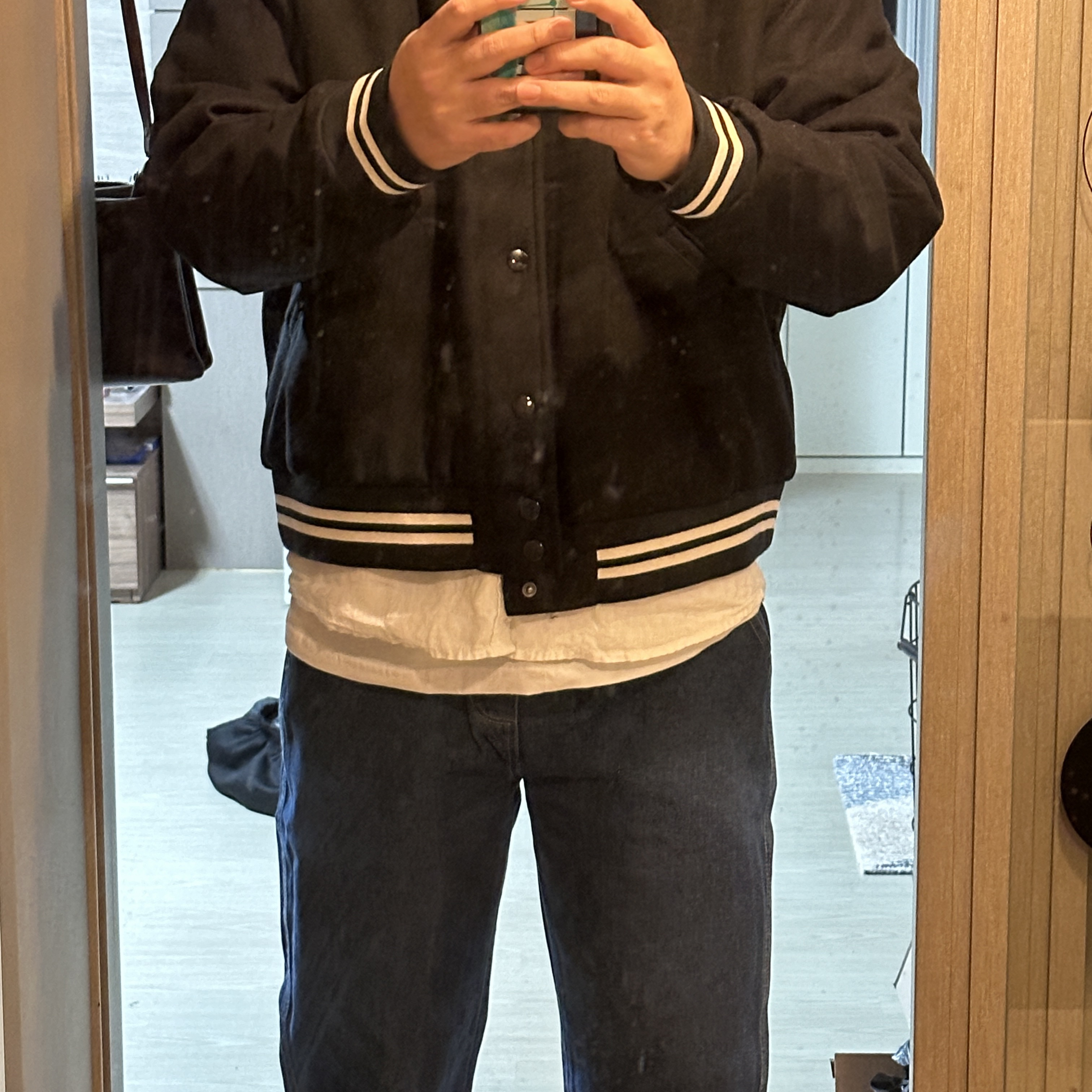 Nike NSW Authentics Varsity Jacket Black - Asia 착용 스타일