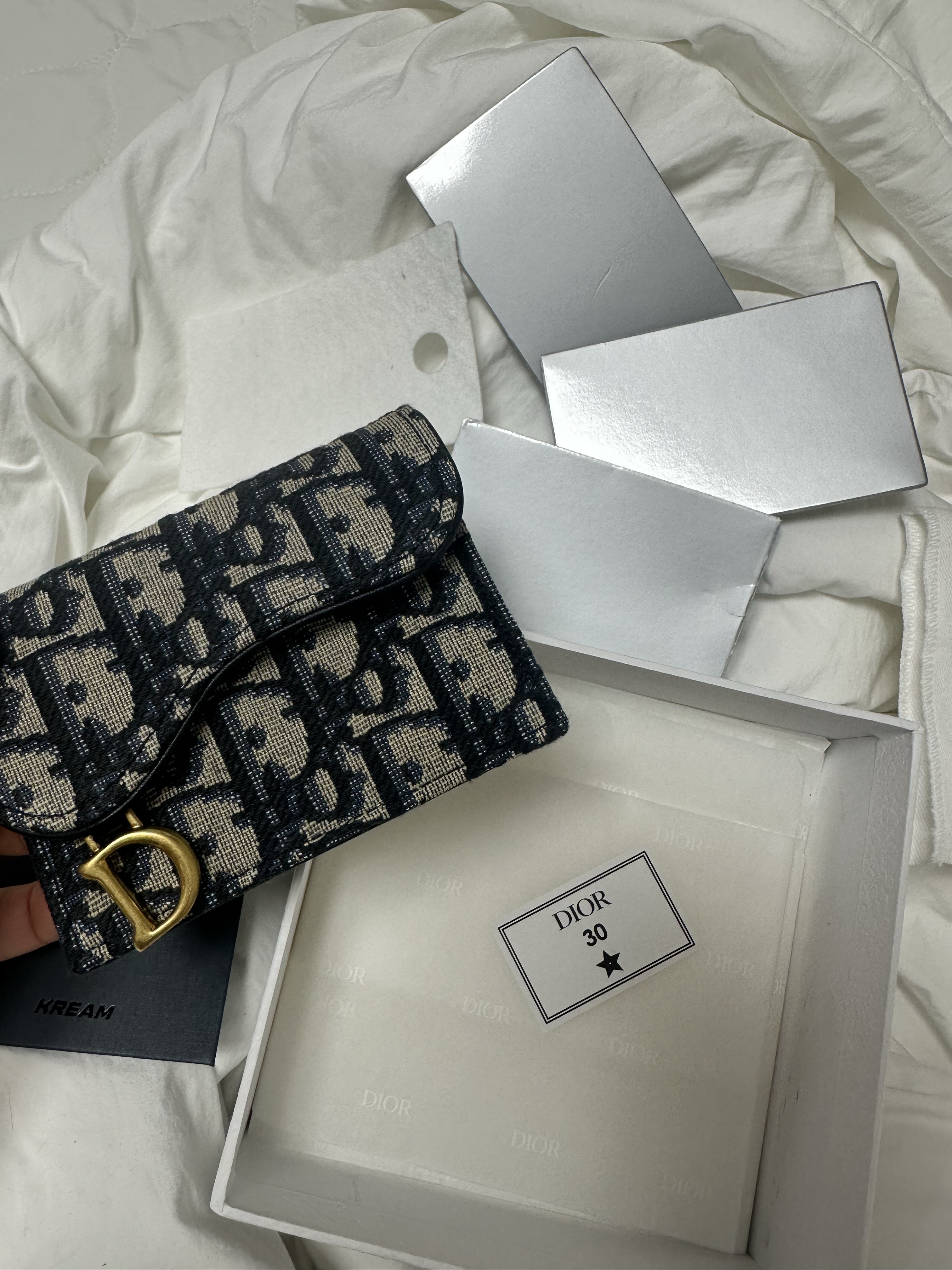Dior Saddle Flap Card Holder Blue Dior Oblique Jacquard 착용 스타일 - 2