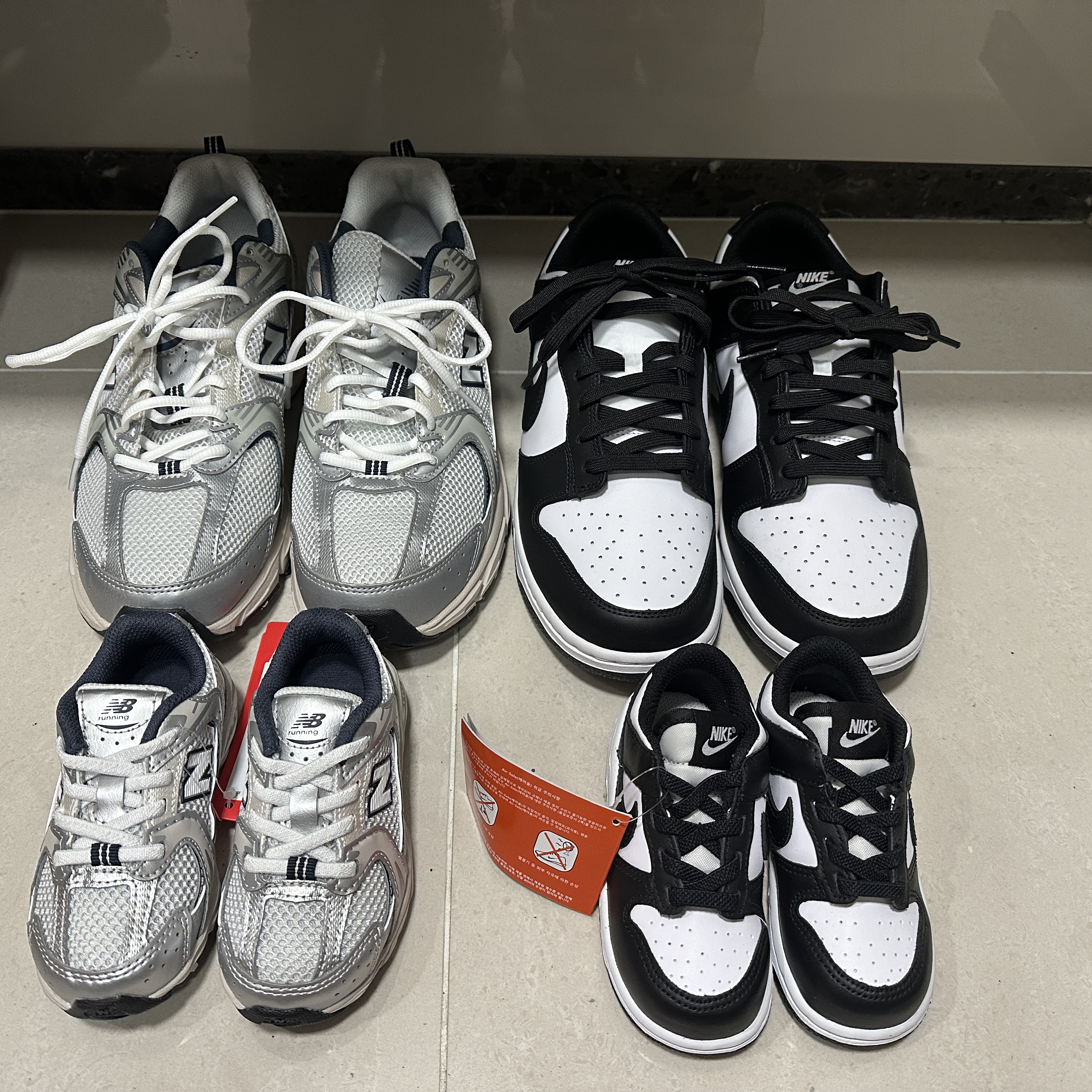 New Balance 530 Steel Grey, Nike Dunk Low Retro Black 착용 스타일