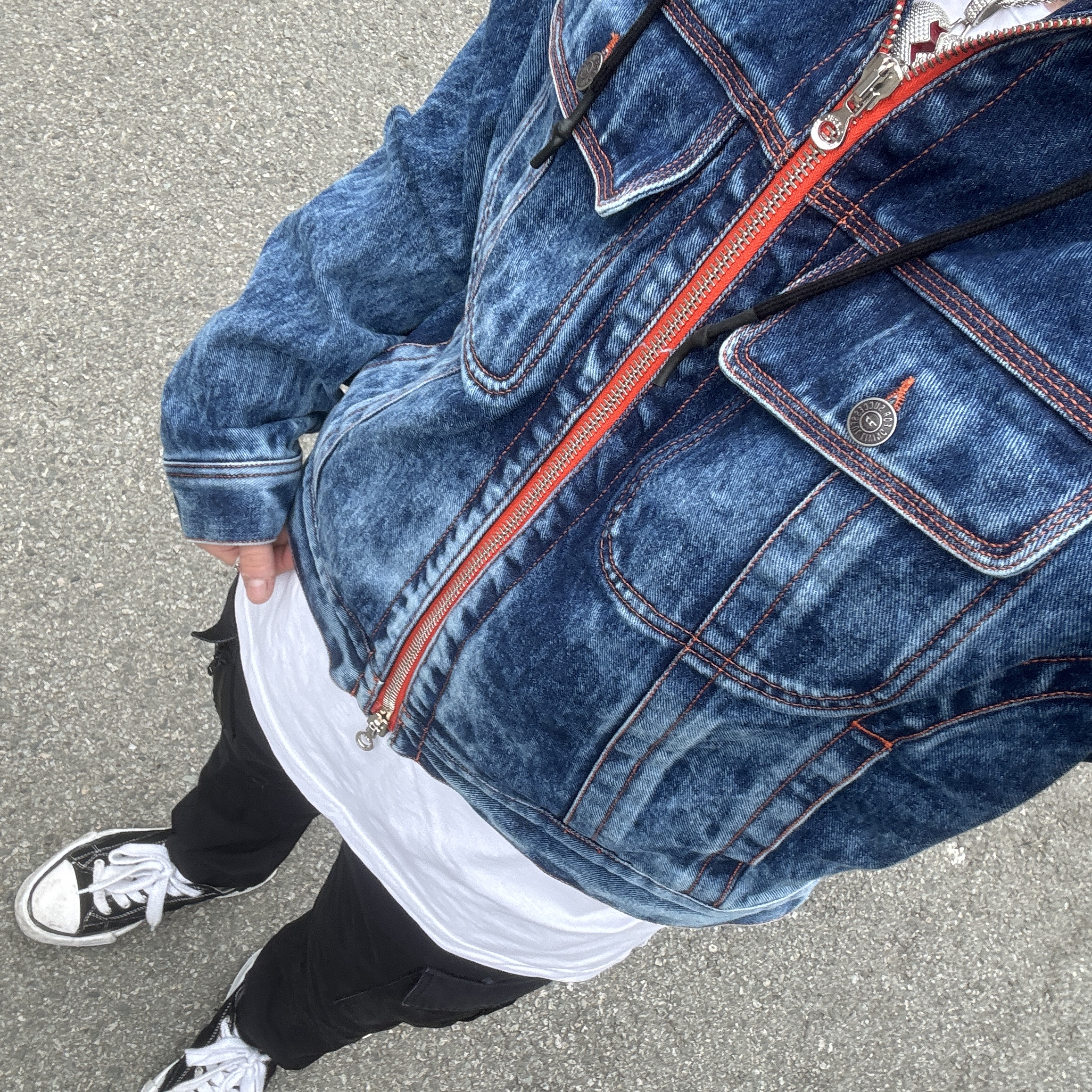 Diesel D-Lill-One Denim and Jersey Hoodie Jacket Medium Blue, Maison Mihara Yasuhiro Peterson OG Sole Canvas Low Sneakers Black 착용 스타일 - 3