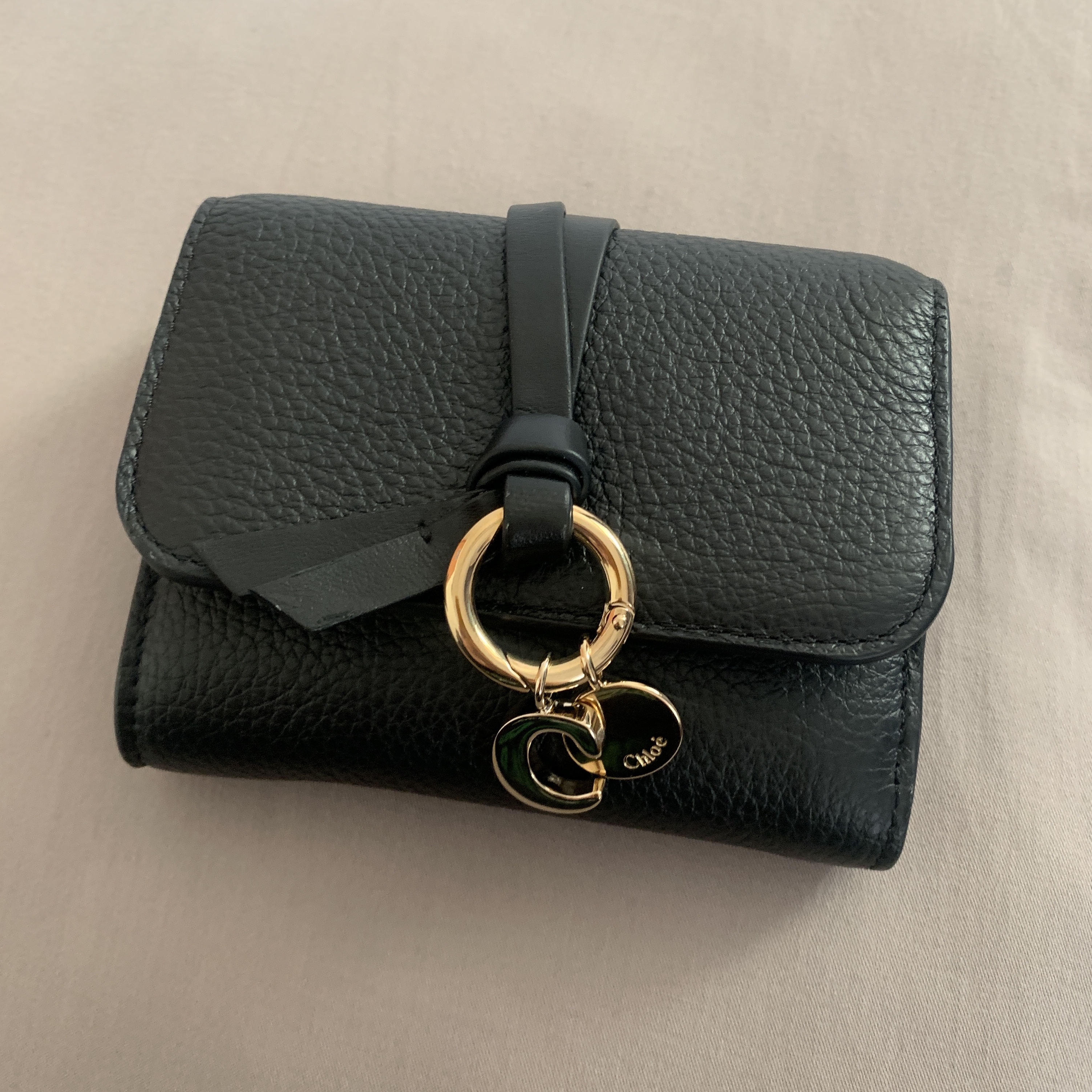 Chloe Alphabet Grained Shiny Calfskin Flap Wallet Black 착용 스타일